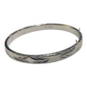 White Gold 18k RGP Diamond Cut Bangle Bracelet